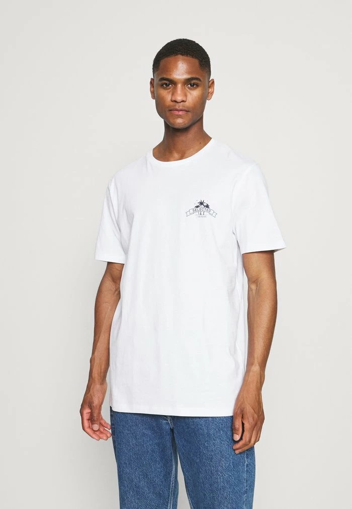 Le moins cher 🥰 Selected Homme SLHRELAXEDMILO ONECK TEE - T-shirt Imprimé - White/back 🧨 1 Le moins cher 🥰 Selected Homme SLHRELAXEDMILO ONECK TEE - T-shirt Imprimé - White/back 🧨