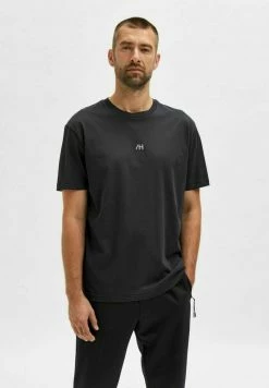Promo 🔔 Selected Homme KURZE ÄRMEL - T-shirt Basique - Jet Black 👍