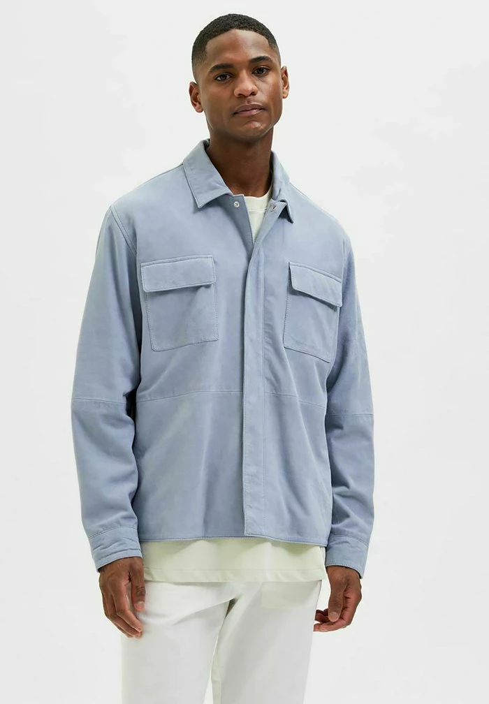 Budget 😀 Selected Homme SHACKET - Veste En Cuir - Blue Fog 👍 1 Budget 😀 Selected Homme SHACKET - Veste En Cuir - Blue Fog 👍