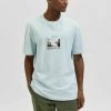 Meilleur prix 🔔 Selected Homme SLHRELAXDENTON - T-shirt Imprimé - Pastel Blue ⌛