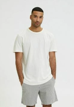 Bon marché 🔥 Selected Homme SLHRELAXLONG DAVID O NECK TEE CAMP - T-shirt Basique - Cloud Dancer 😀