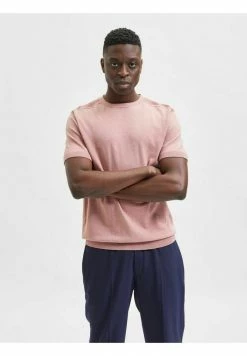 De gros 🤩 Selected Homme T-shirt Basique - Ash Rose 🔥