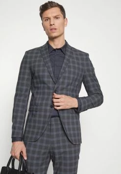 Vente flash 😀 Selected Homme SLHMYLOLOGAN CHECK SUIT - Costume - Dark Grey/blue 💯