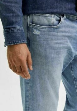 Meilleure vente 👏 Selected Homme Jean Droit - Light Blue Denim 🎁 -Selected Homme Soldes Boutique d9543aacf2a14775a940f0a55c346915